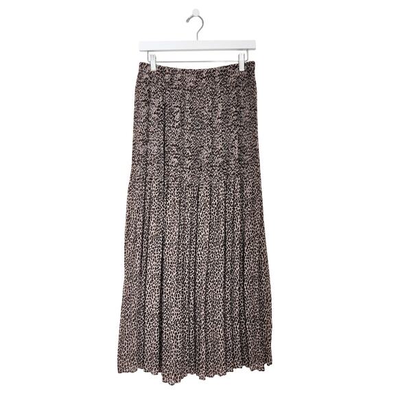 Vintage 90s Allison Taylor Brown Animal Print Pleated Midi Skirt L - Picture 1 of 9